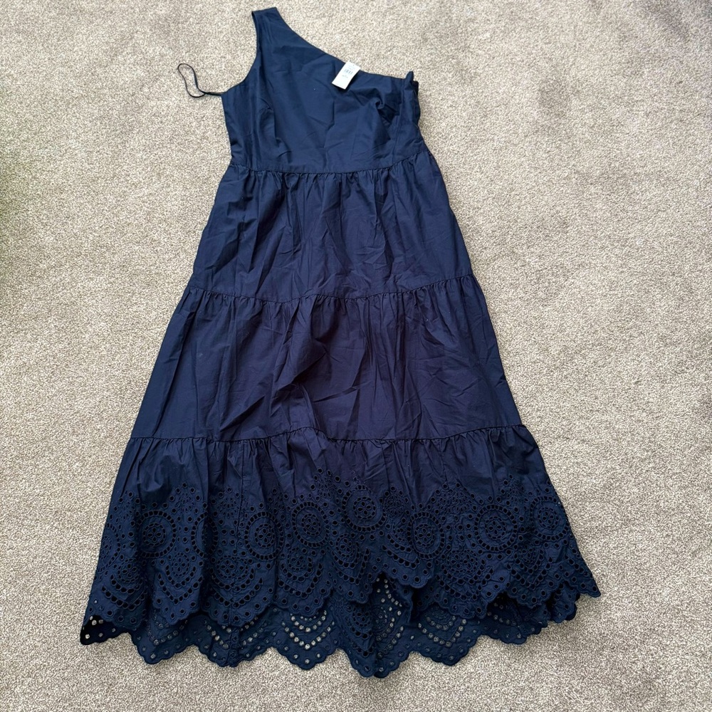 NWT  Gap Women's One Shoulder Lace Hem Midi Dress Special Occasion Navy Size 4P